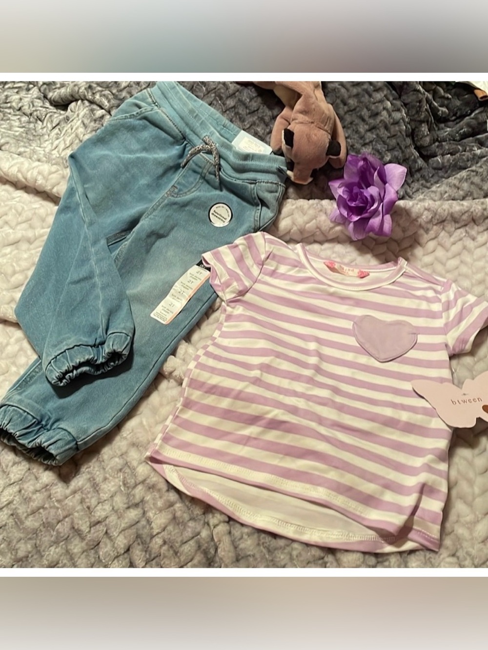 NWT- Okie Dokie~ 2 piece Toddler Bundle 2T/3T Lilac Lt blue stretch denim Jeans